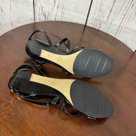COLE HAAN KIE RIN WEDGE Black Patent Leather Strappy Sandals kitten heel size 8 - Picture 14 of 16